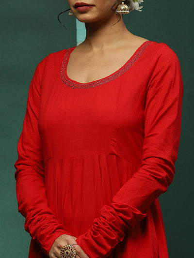 Red Anarkali Pant With Embellished Dupatta