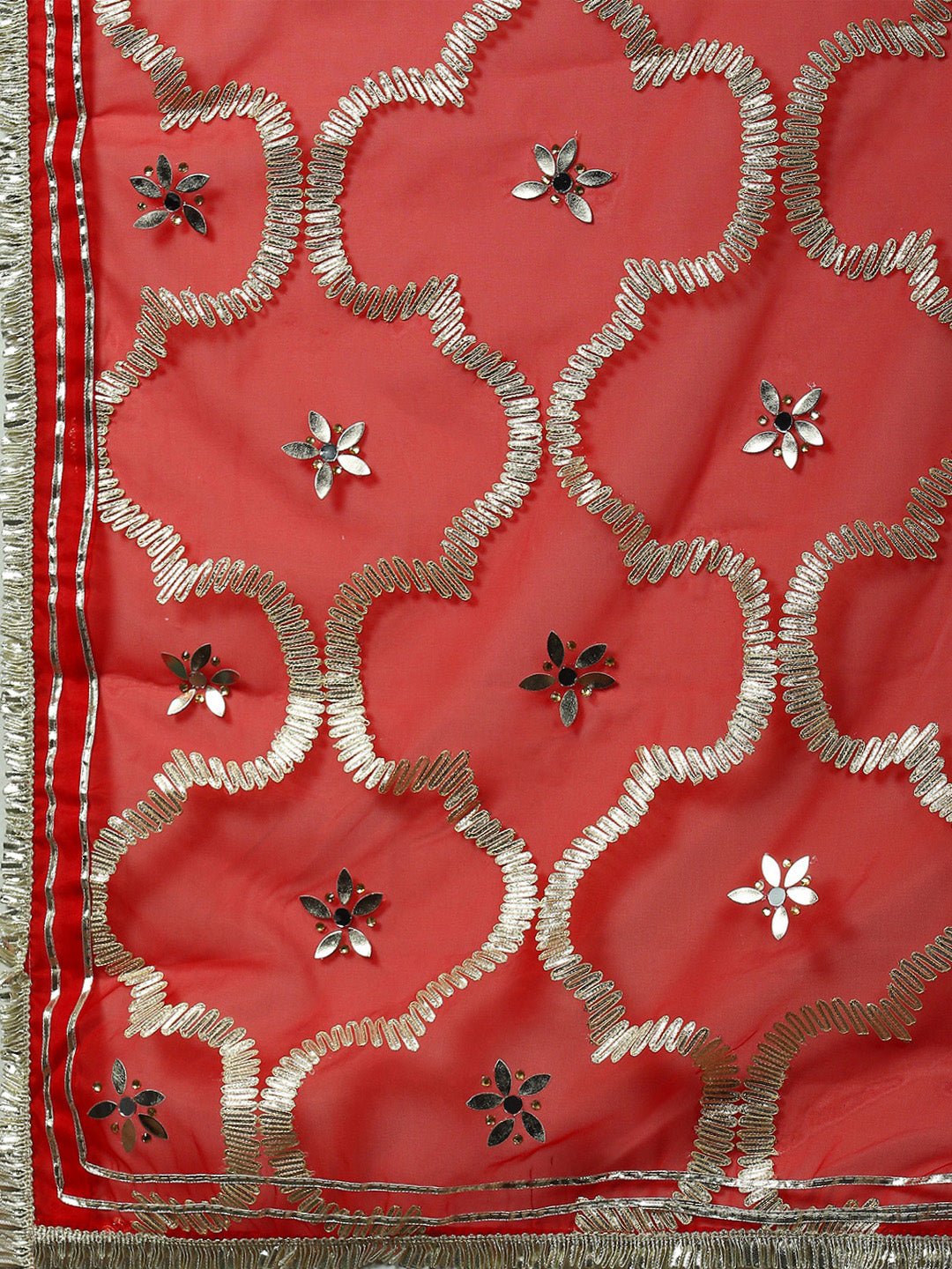 Red Anarkali Pant With Embellished Dupatta
