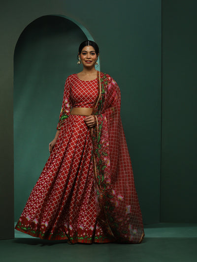 Maroon Pichwai Print Lehenga Choli With Dupatta