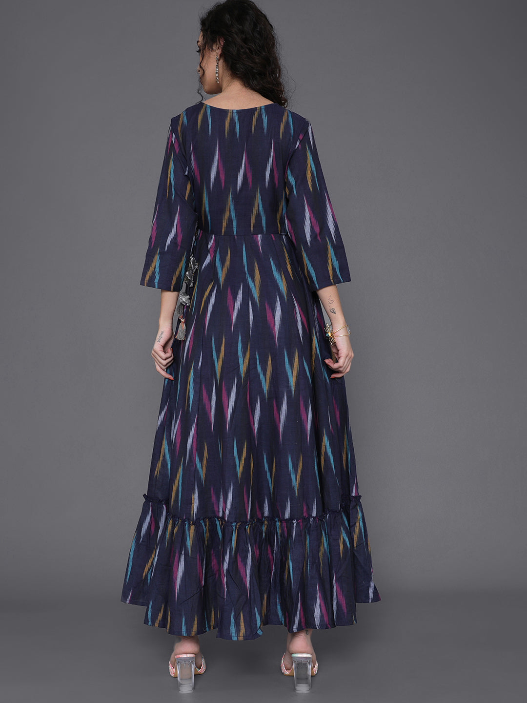 Blue Embroidered Flared Maxi Dress