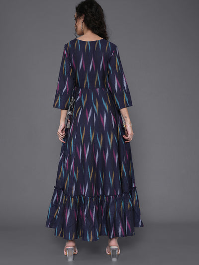 Blue Embroidered Flared Maxi Dress