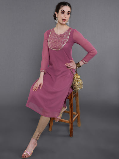 Mauve Gold Foil Print Kurta
