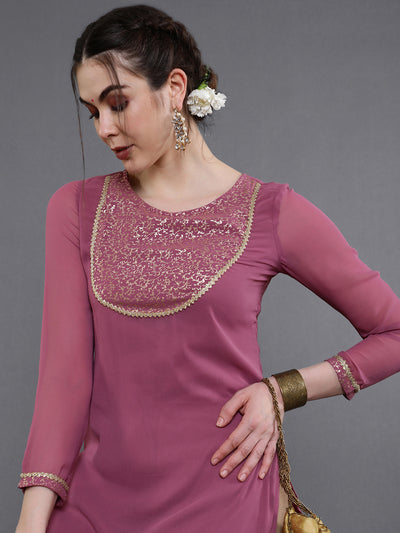 Mauve Gold Foil Print Kurta