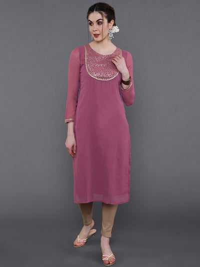 Mauve Gold Foil Print Kurta
