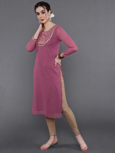 Mauve Gold Foil Print Kurta