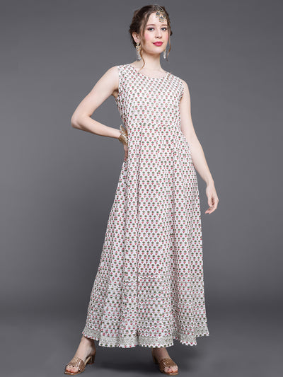 Peach Floral Print Double Layered Maxi Dress