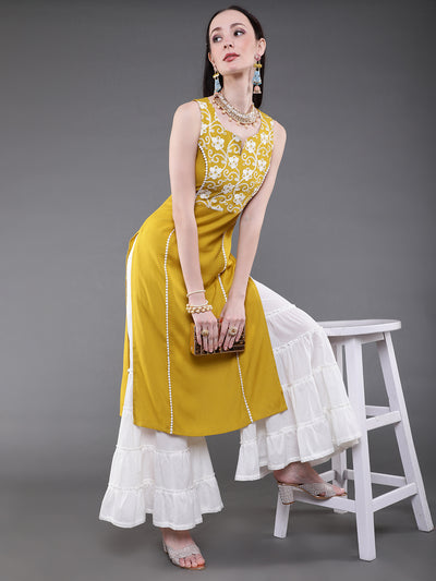Yellow Floral Embroidered Kurta