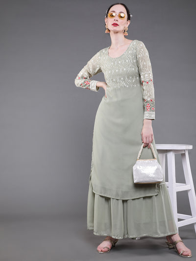 Pastel Green Floral Embroidered Kurta