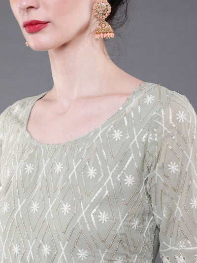 Pastel Green Floral Embroidered Kurta