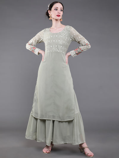 Pastel Green Floral Embroidered Kurta