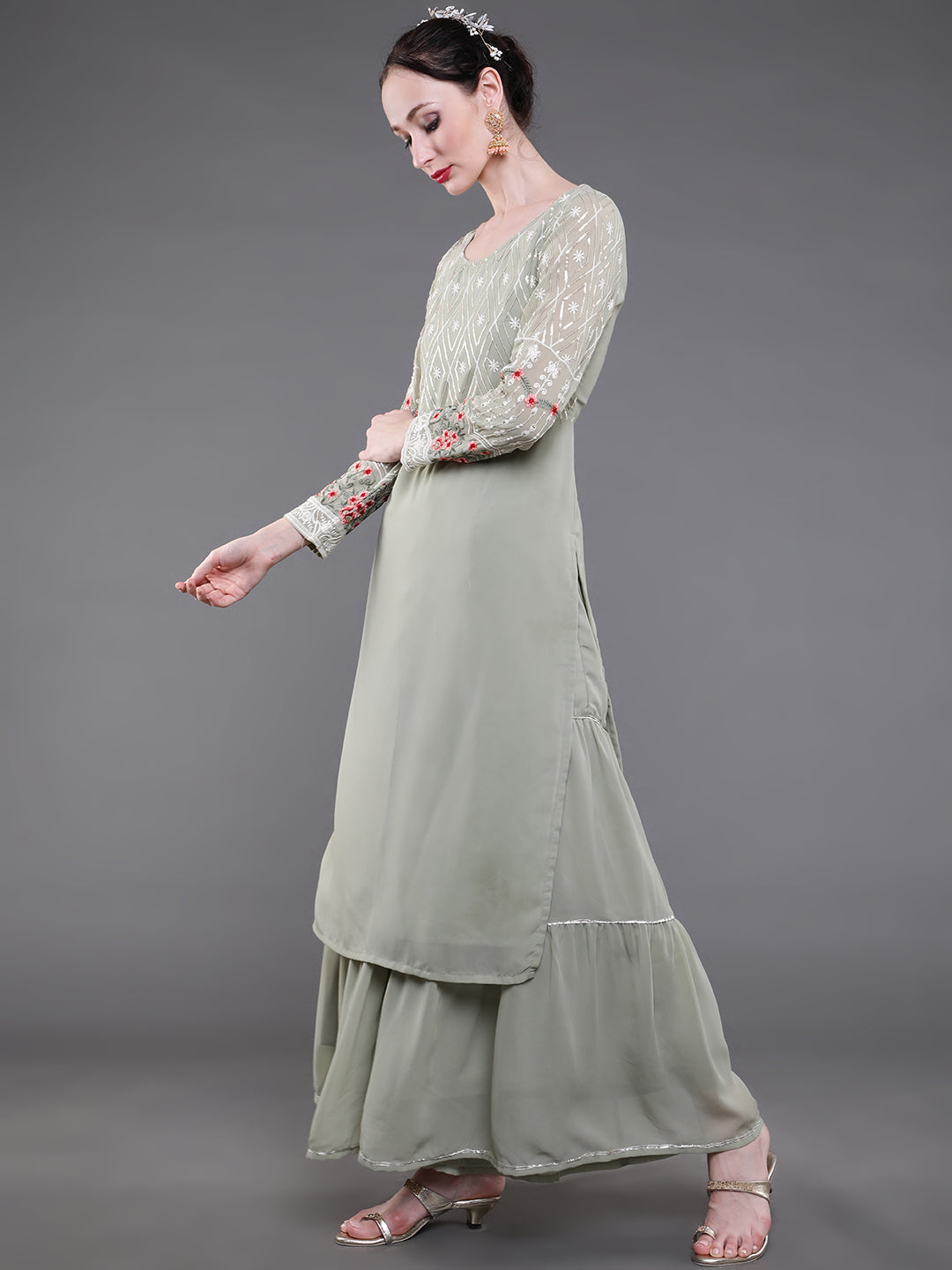 Pastel Green Floral Embroidered Kurta