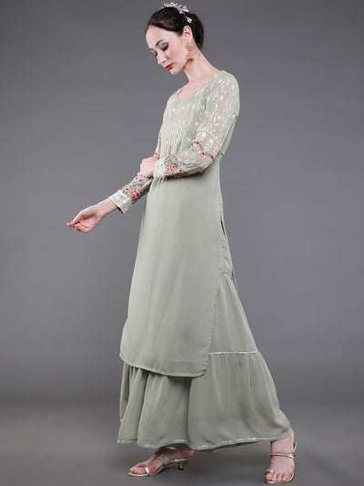 Pastel Green Floral Embroidered Kurta