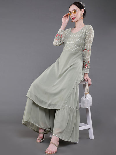 Pastel Green Floral Embroidered Kurta