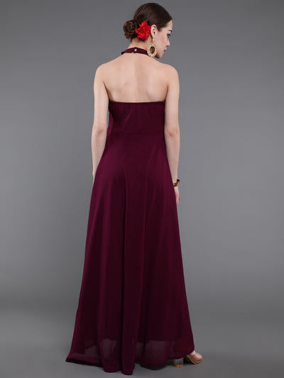 Purple Embellished Flared Maxi Dress