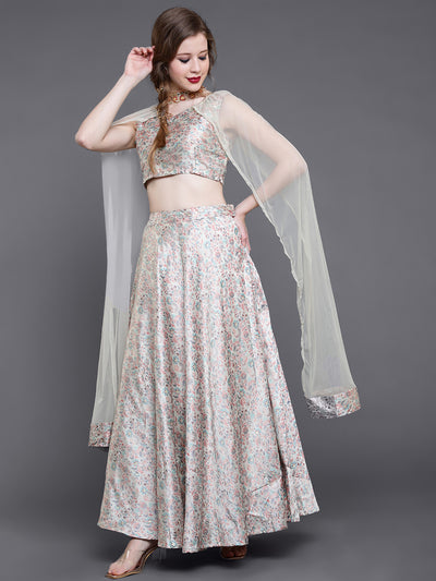 Cream Lehenga Choli With Cape Dupatta