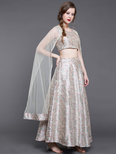 Cream Lehenga Choli With Cape Dupatta