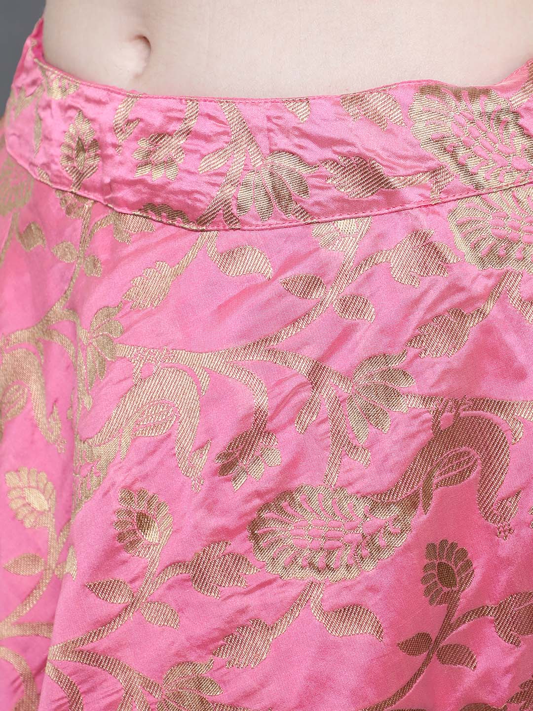 Pink Zari Work Lehenga Choli With Dupatta & Potali Bag