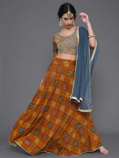 Mustard Gold Printed Lehenga Choli With Dupatta