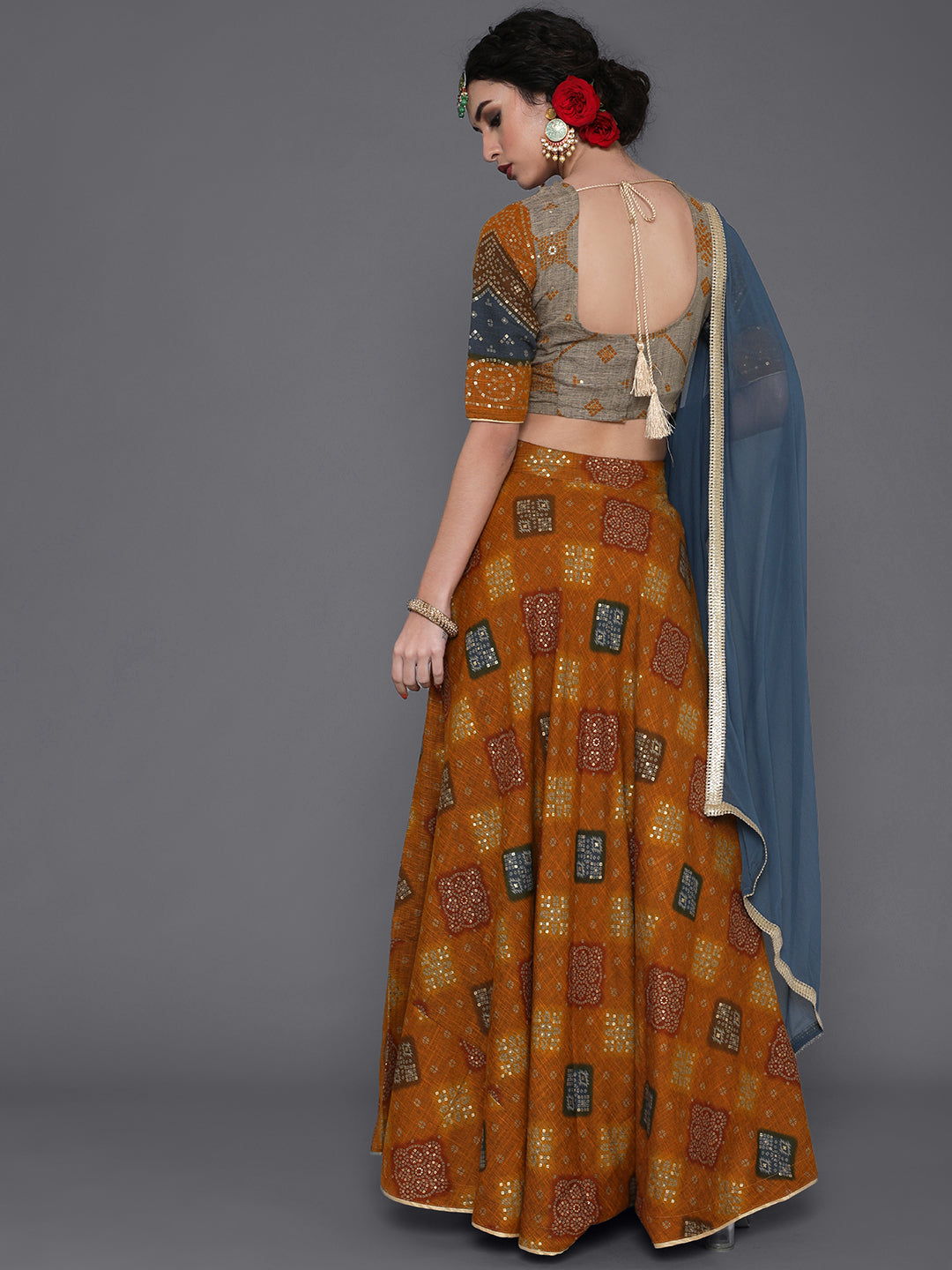 Mustard Gold Printed Lehenga Choli With Dupatta
