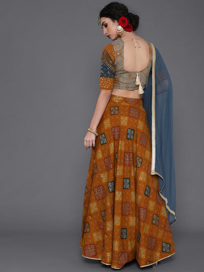 Mustard Gold Printed Lehenga Choli With Dupatta