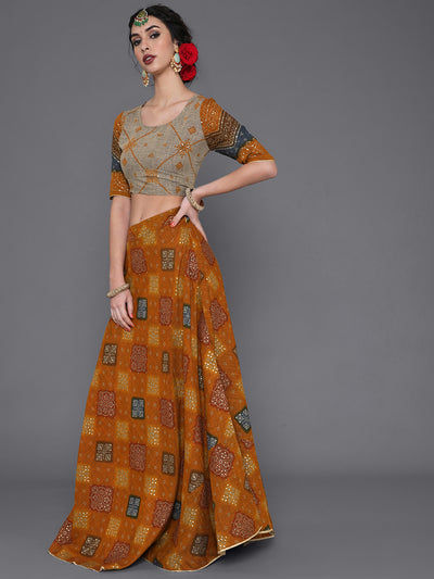 Mustard Gold Printed Lehenga Choli With Dupatta