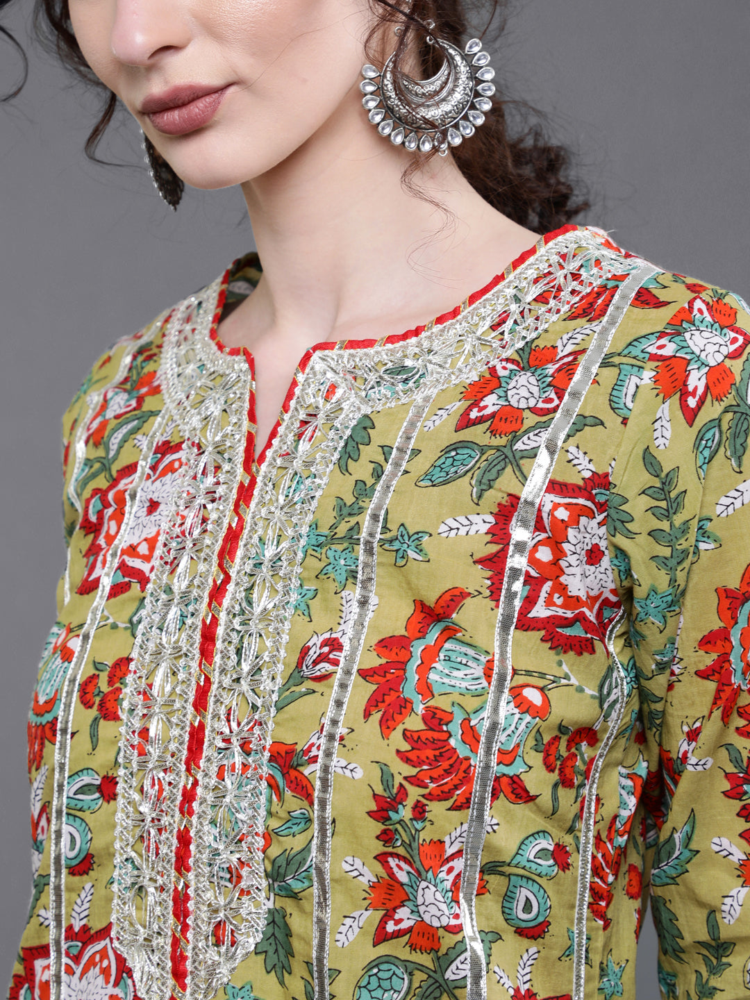 Green Floral Print Kurta Sharara With Dupatta