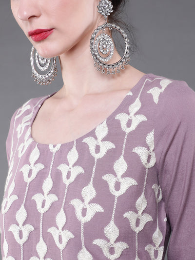 Mauve Embroidered Kurta With Pant