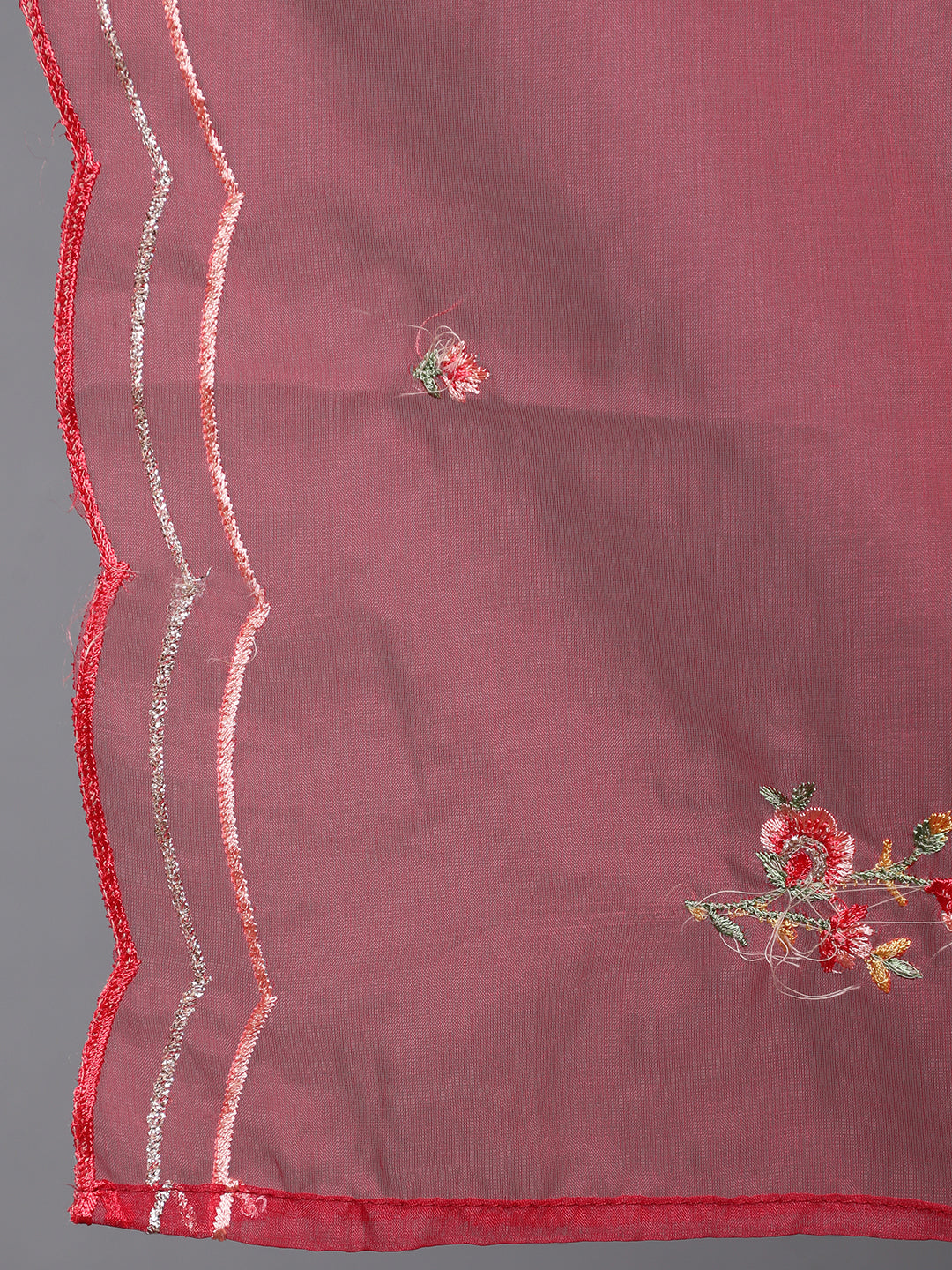 Red Embroidered Kurta Pant With Dupatta