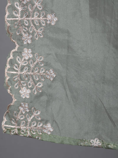 Green Embroidered Kurta Pant With Dupatta