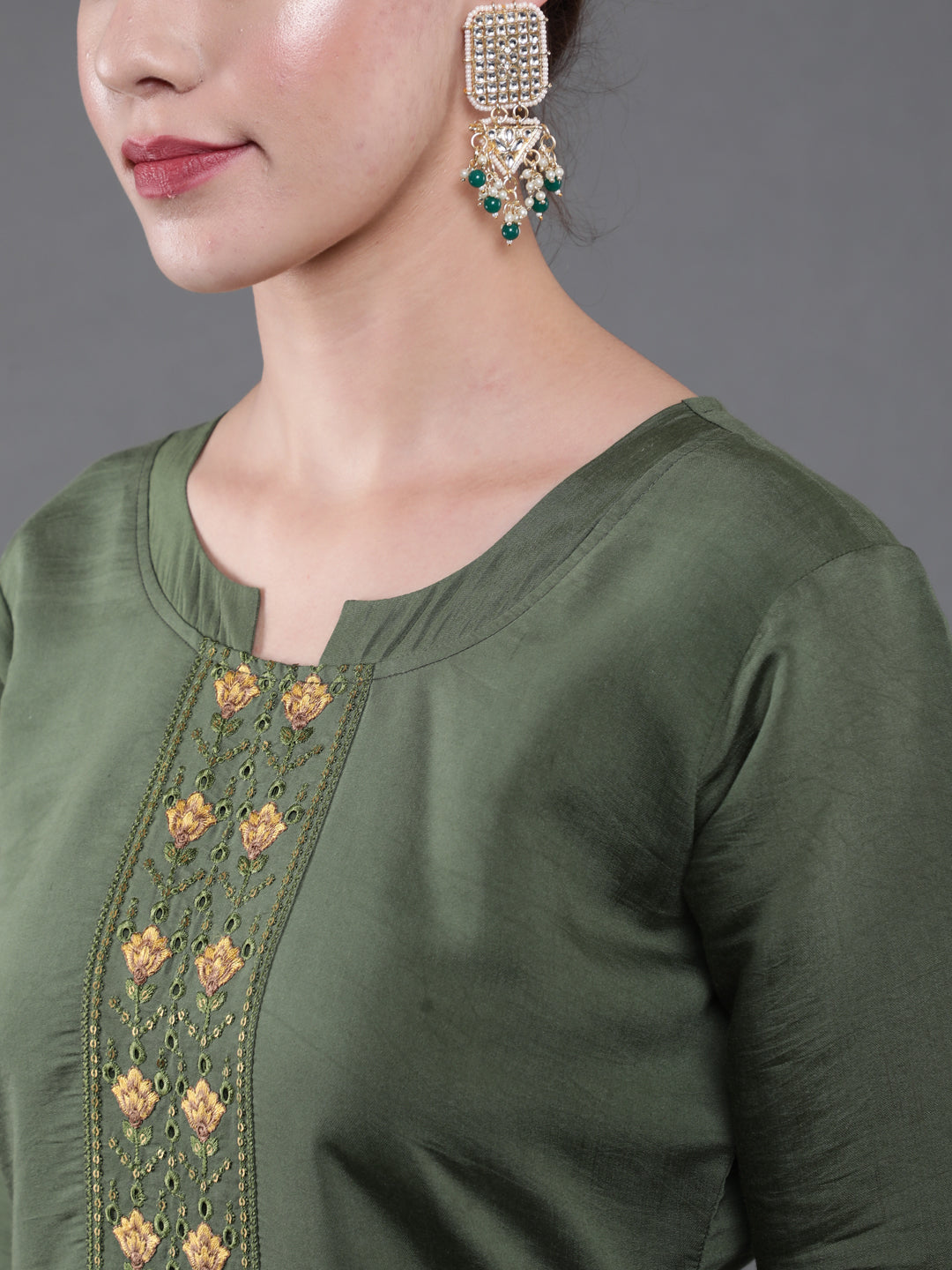 Green Embroidered Kurta Pant With Dupatta