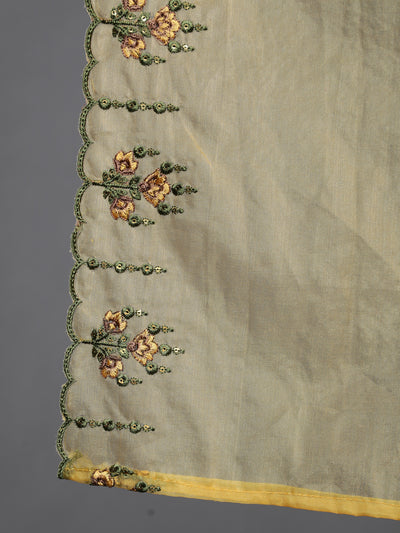 Green Embroidered Kurta Pant With Dupatta