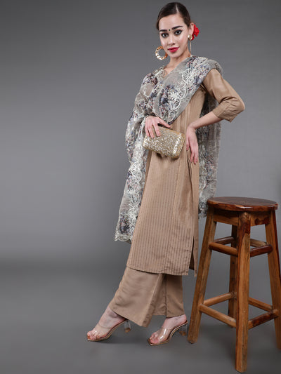 Beige Sequin Chinnon Suit Sets With Heavy Gota Dupatta