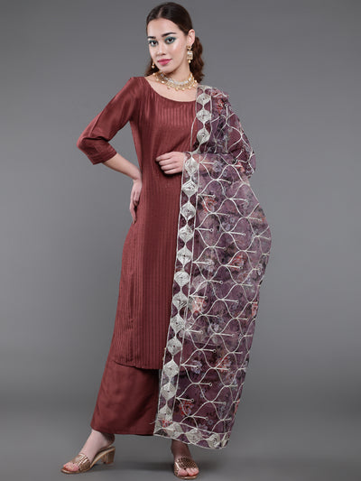 Brown Sequin Kurta Palazzo With Gota Work Dupatta