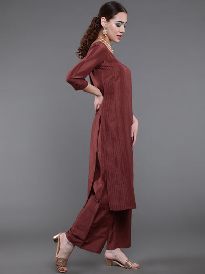 Brown Sequin Kurta Palazzo With Gota Work Dupatta