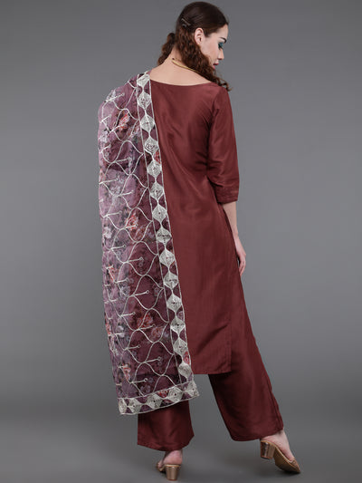 Brown Sequin Kurta Palazzo With Gota Work Dupatta
