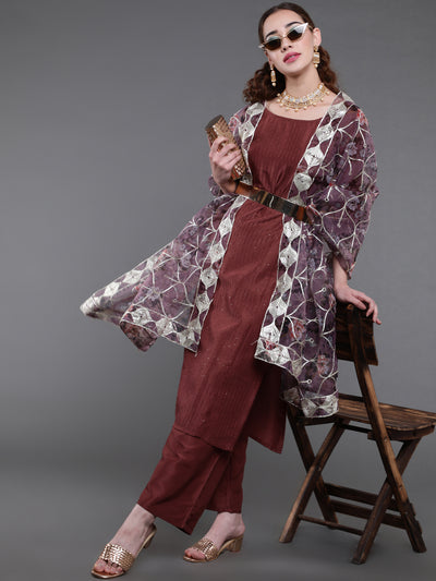 Brown Sequin Kurta Palazzo With Gota Work Dupatta