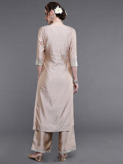 Beige Foil Printed Kurta With Palazzo