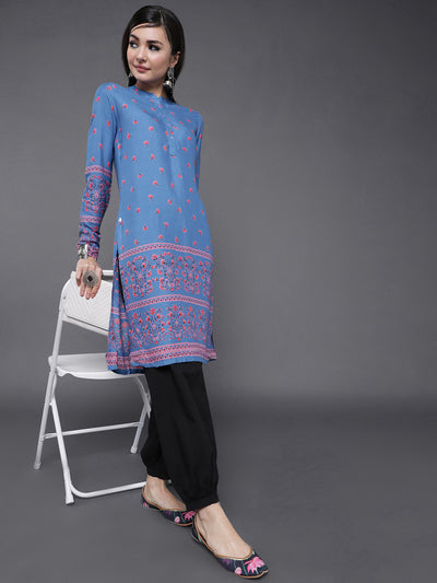 Blue Printed Straight Kurta