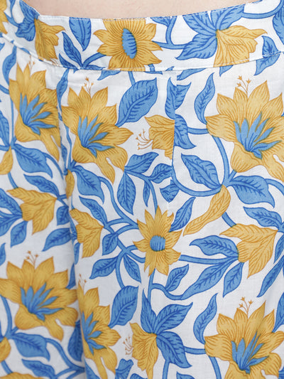 Yellow Floral Print Kurti Sharara With Dupatta