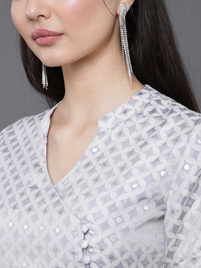 Grey Jacquard Lehenga Choli With Potali Bag