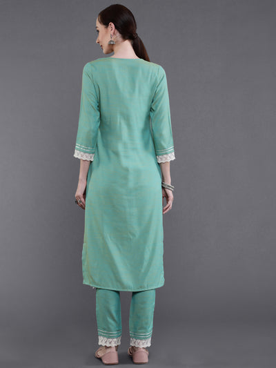 Sea Green Embroidered Kurta With Pant