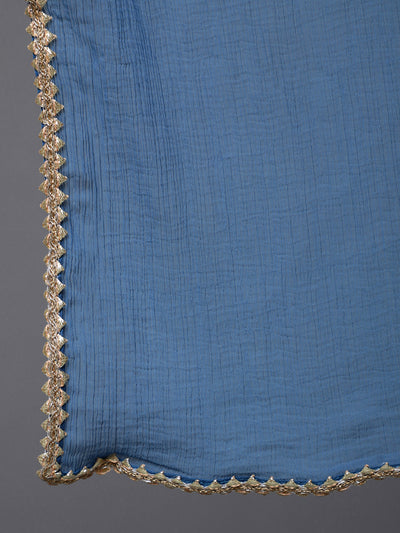 Blue Foil Printed Kurta Pant With Dupatta