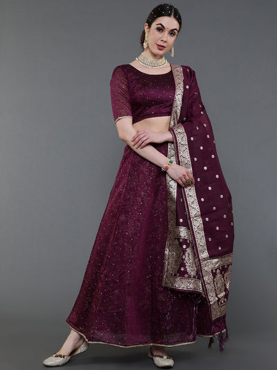 Purple Printed Lehenga Choli With Dupatta