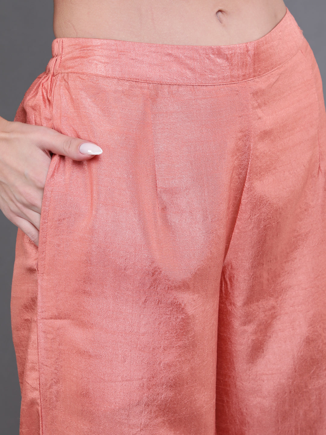 Peach Foil Print Kurta With Palazzo