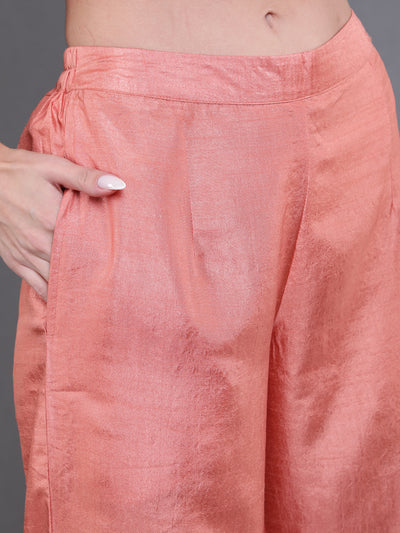 Peach Foil Print Kurta With Palazzo