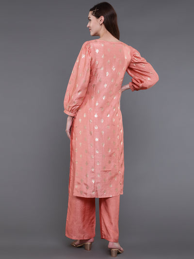 Peach Foil Print Kurta With Palazzo
