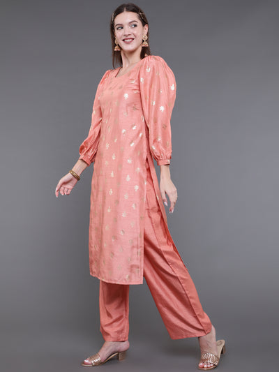 Peach Foil Print Kurta With Palazzo