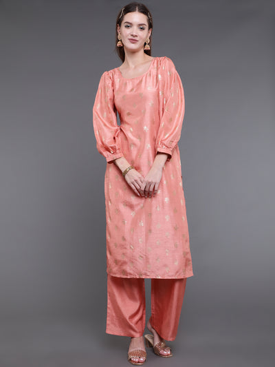 Peach Foil Print Kurta With Palazzo