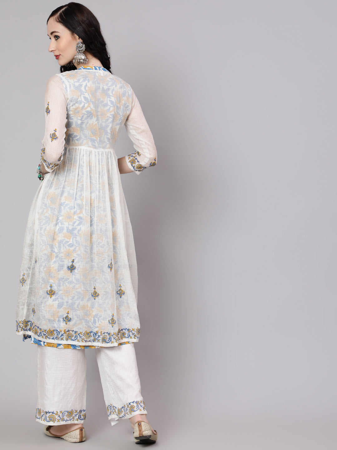 White Hand Block Print Layered Kurta With Palazzo
