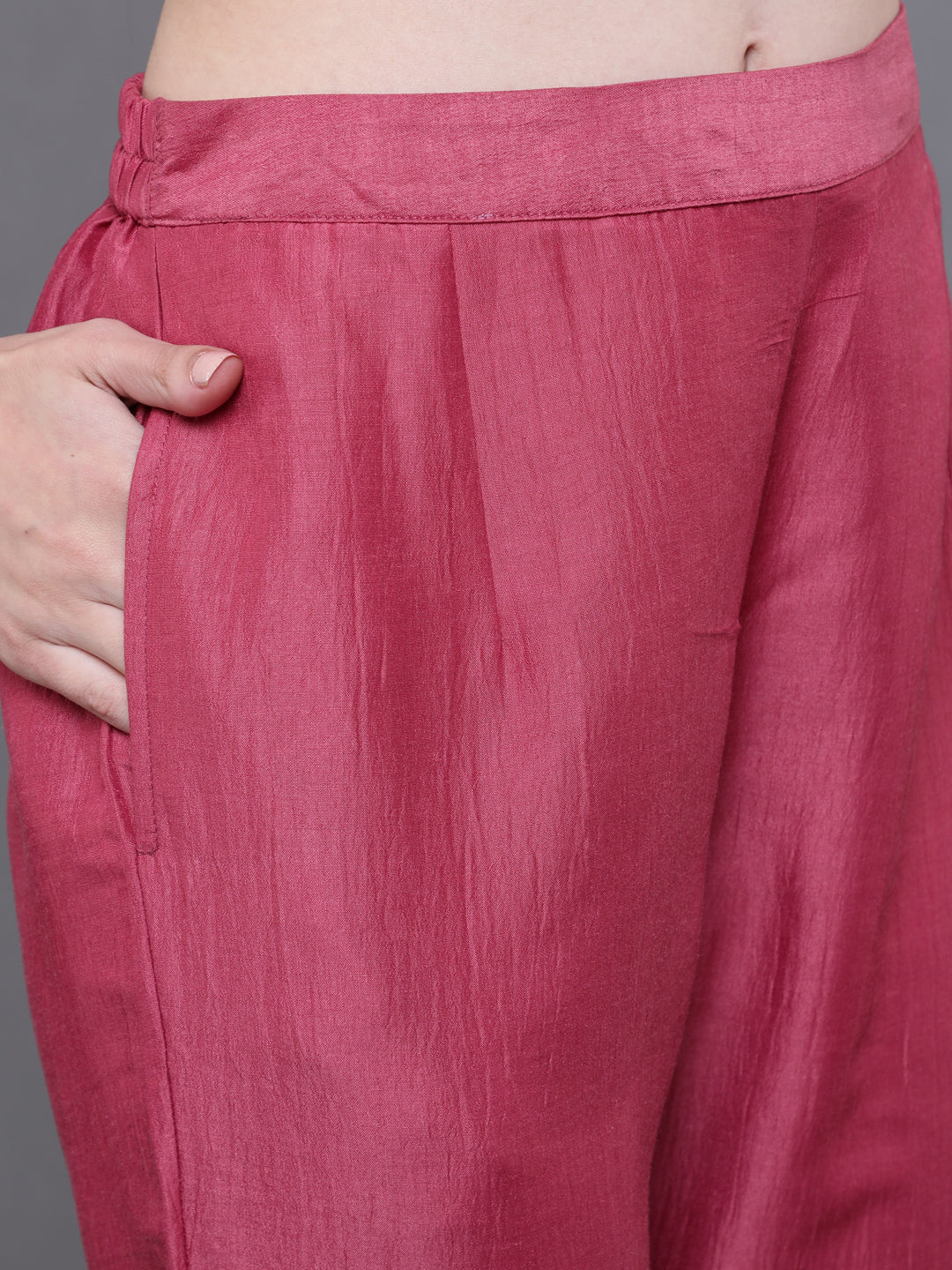 Grey & Pink Placement Print Kurta With Pant